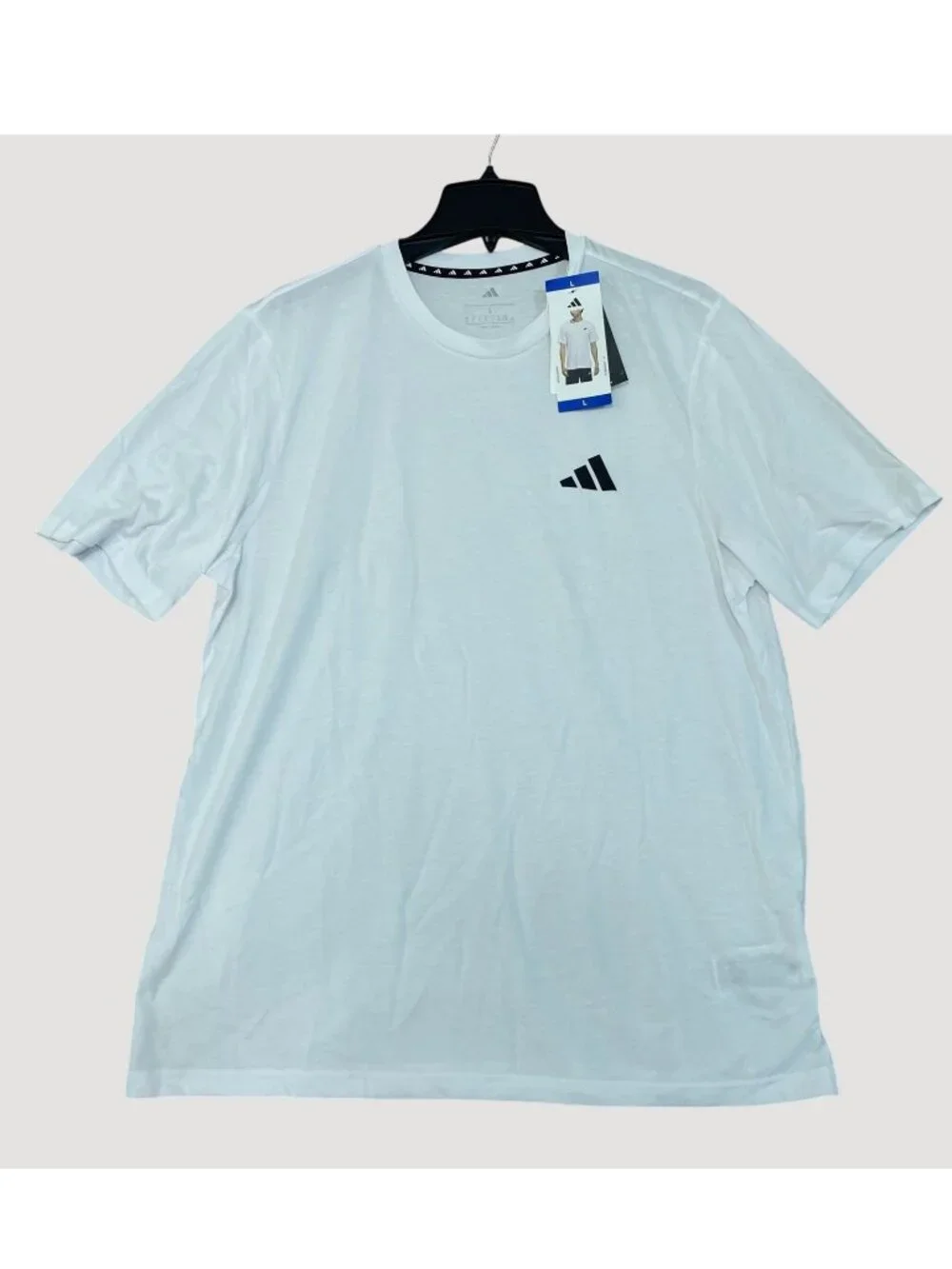 NWT Adidas Men's L White Logo T-Shirt Cotton Blend Short Sleeve